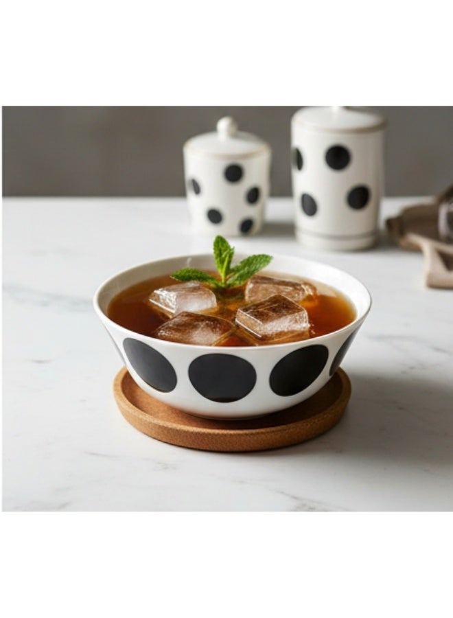 Stylish Tempered Glass Bowl 15 cm – Stackable, Clear Glass with White and Black Dots, Dishwasher and Microwave Safe - Image 4